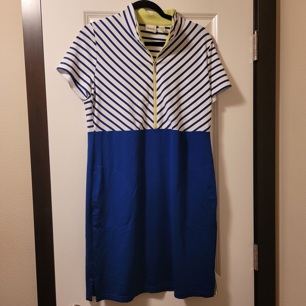 Zenergy Golf by Chico’s Women’s 1 (Medium) Blue Striped Golf Dress 1/2 Zip